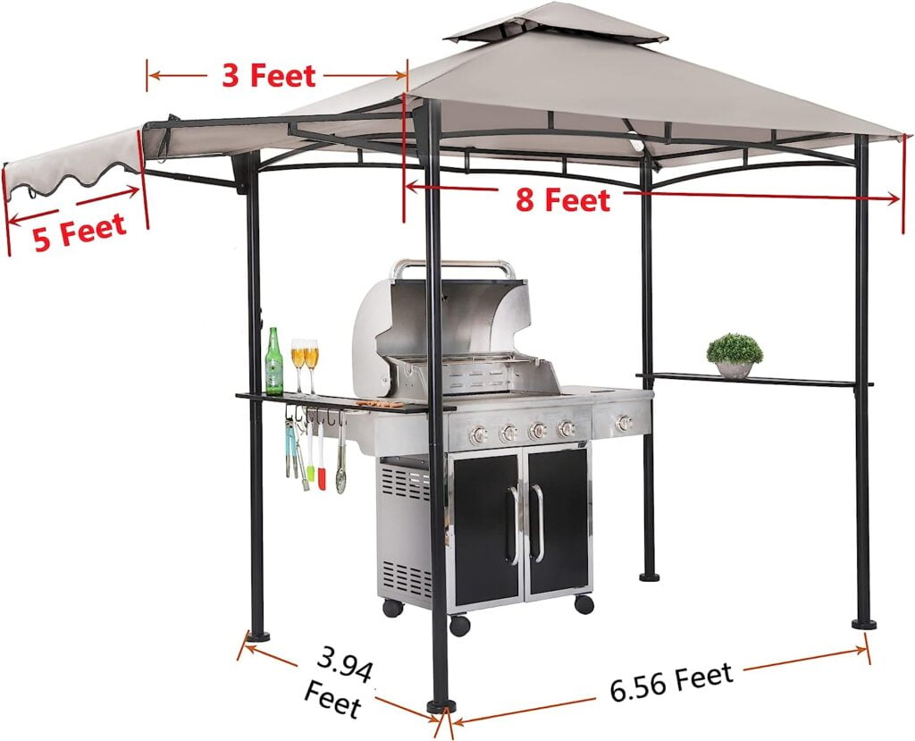 FAB BASED 5x11 Grill Gazebo, Outdoor BBQ Grill Patio Canopy with Extra Shadow LED Lights, Barbeque Gazebo Canopy (Grey)