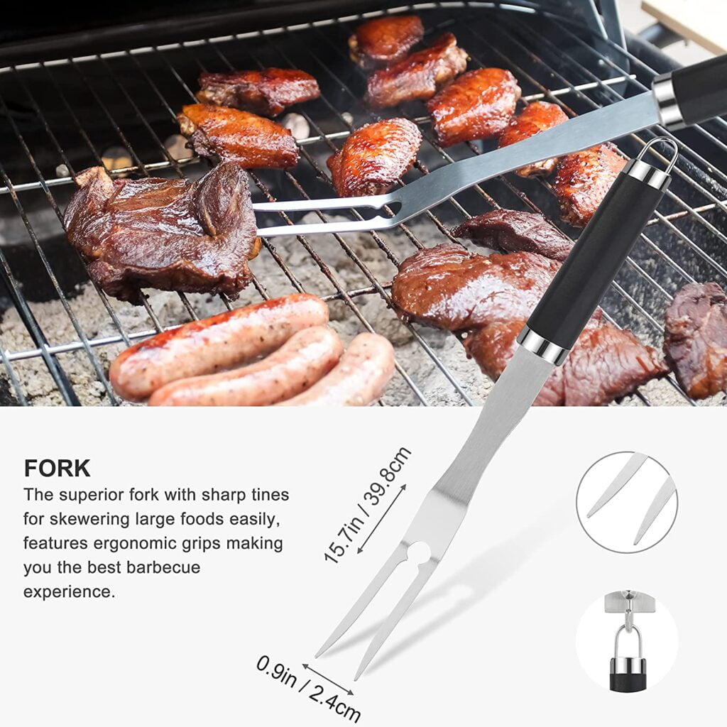 grilljoy 30PCS BBQ Grill Tools Set with Thermometer and Meat Injector. Extra Thick Stainless Steel Spatula, Fork Tongs - Complete Grilling Accessories in Portable Bag - Perfect Grill Gifts for Men