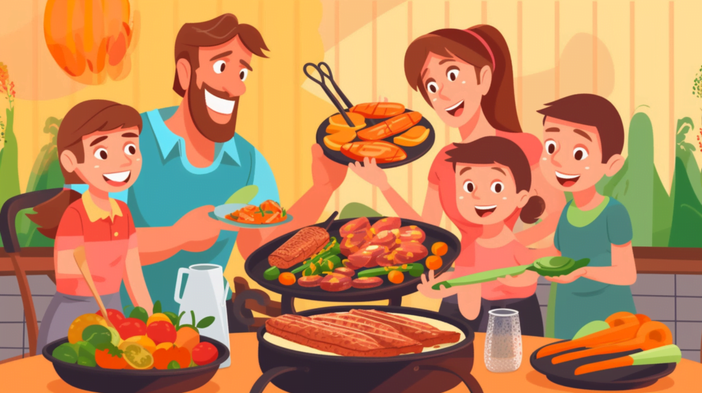 mj13 Create an image of a happy family enjoying a delicious me 1e11a6bf f6ba 4651 be62 574058453246