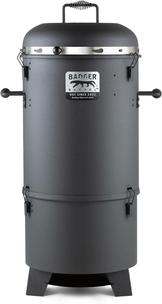 Badger Barrel BBQ - 16 Drum Style Smoker | 2-Tier BBQ Hibachi Grill | Includes 6 hooks, Hanging Rack, Grill Grate and More